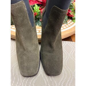 PATINA Olive Green Suede Chelsea Ankle Boots Block Heel Leather Women’s 6.5